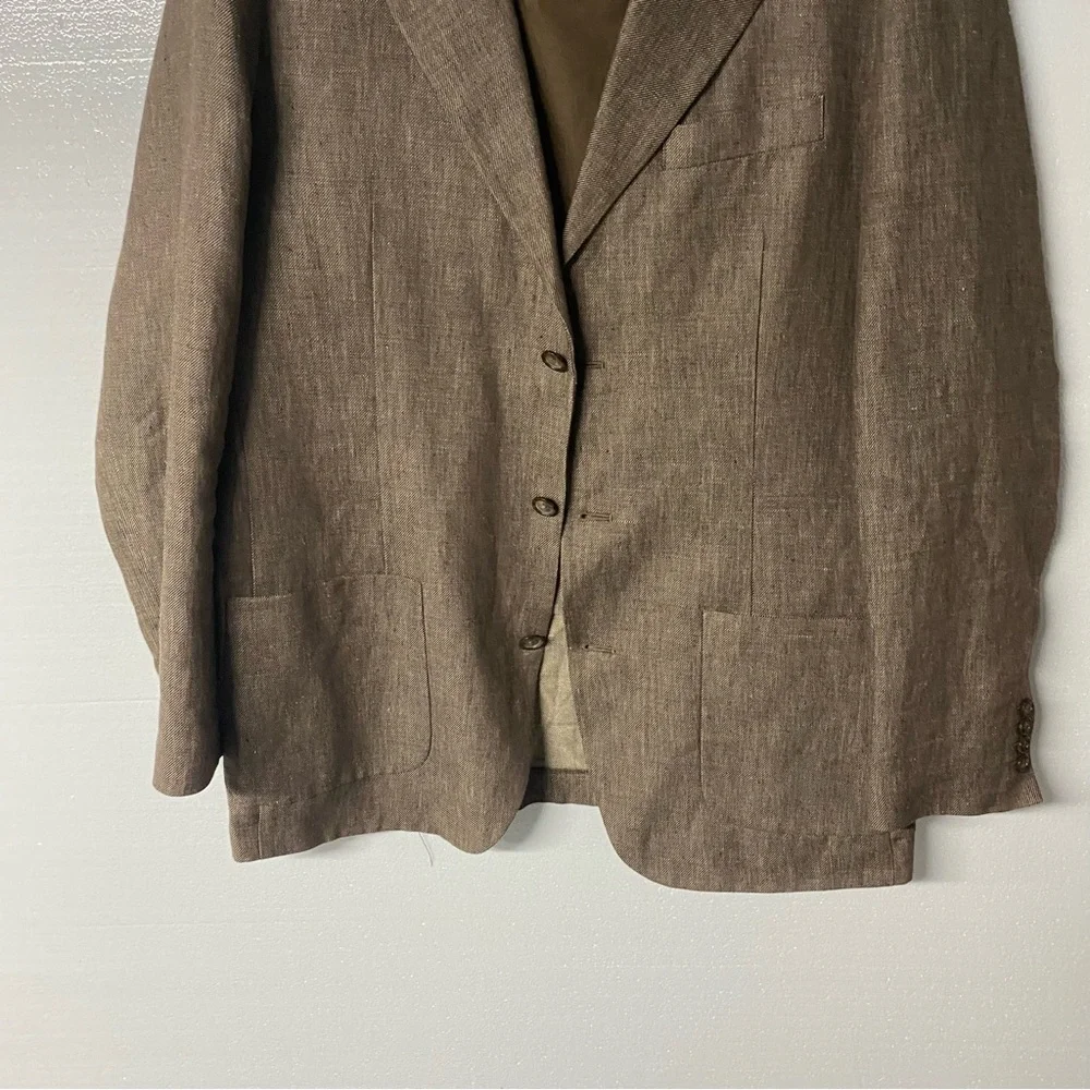Talbots For Men Blazer Sport Jacket L Brown 100% Linen 3 Button Business Casual